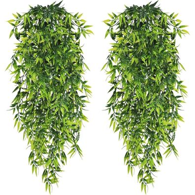 Künstliche Hängepflanze 4er Set Bambus Blätter 80cm Balkon Deko