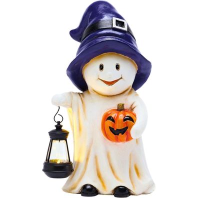 Halloween Deko Solar Gartenfigur Hexengeist mit Kürbis 27cm