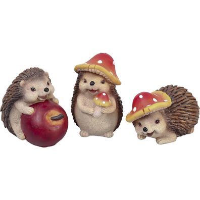 3er Set Kunstharz Igeln Herbstdeko Gartendeko 10cm niedlichen Apfel Pilze