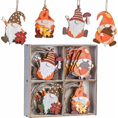 Holz Deko Hänger Herbst Figuren 24er Set 4.5-5.5cm Zwerg Wichtel Ahornblatt Pilz