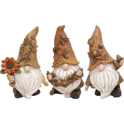 Herbstdeko Figuren 3er Set 14cm Gartenzwerge Kunstharz Outdoor Deko Thanksgiving