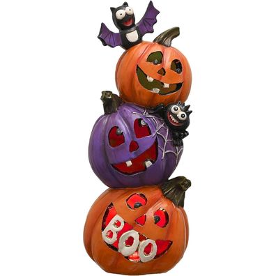 Valery Madelyn Halloween Deko: 25cm Harz Kürbis Figur mit LED Licht für Party