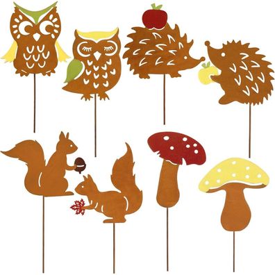 8er Rost Gartenstecker Herbstdeko Draußen 25cm Bunt Rostoptik Gartendeko Igel