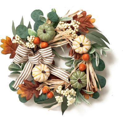 Herbstkranz 45cm Türdeko Kürbis Ahornblatt Beere, Innen Außen Grün