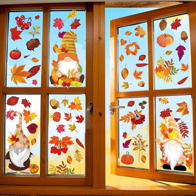 Thanksgiving Herbstdeko Fensteraufkleber 6 Stück Herbstblätter Zwerg Kürbis