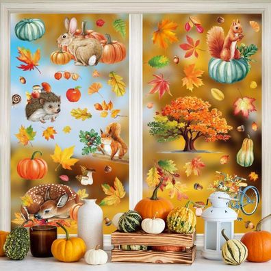 Herbstdeko Fenster Aufkleber Thanksgiving Deko Selbstklebend 9 Stück