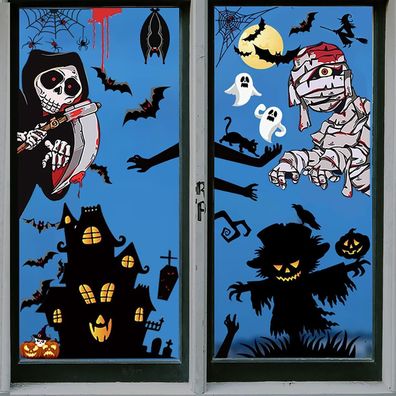 55stk Halloween Fenster Aufkleber Dekoration Wasserdicht Selbstklebend Halloween