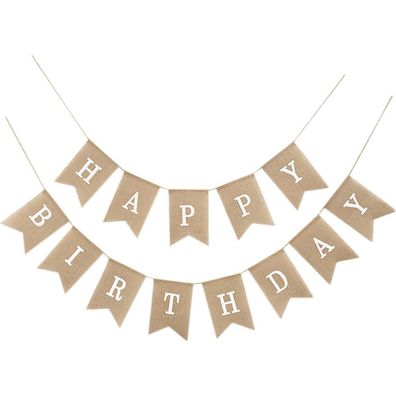 Happy Birthday Girlande Banner Deko Vintage Leinen Drieck Flagge Wimpelkette