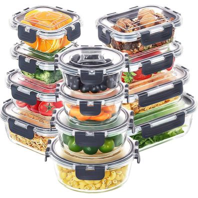 Skroam 24-teiliges Glasbehälter Set mit Deckel, Frischhaltedosen, Meal Prep