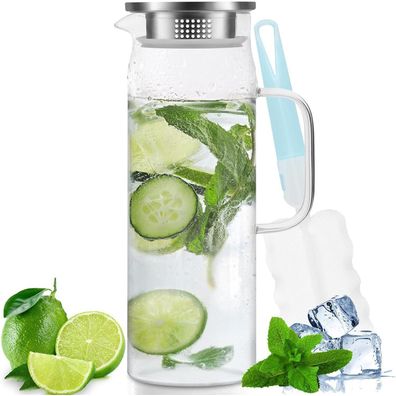 Miudeco 1,5 Liter Wasserkrug Glas mit Deckel - BPA-frei, Tropffreier