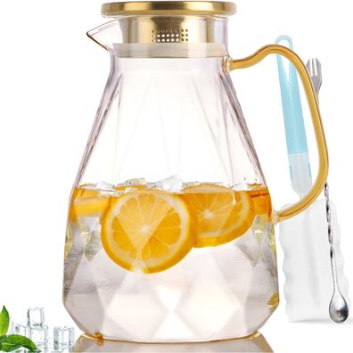 Glaskaraffe 2.2 Liter Wasserkaraffe mit Deckel Borosilikatglas