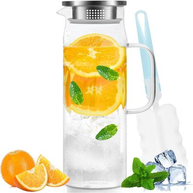 Yirilan 1.5L Glaskaraffe Wasserkaraffe Glas mit Deckel Transparent