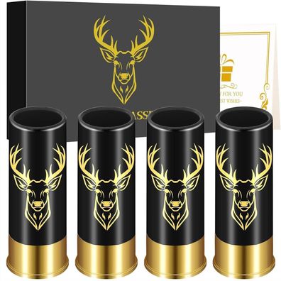 4er Set Schnapsgläser Hirschkopf Geschenkbox Vatertag 45ml Plastik Schwarz