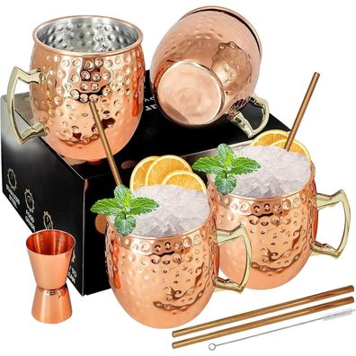 Moscow Mule Kupferbecher Set 4 Premium Becher Cocktail 540ml 4 Stück