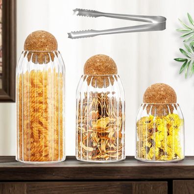 3er-Pack Glasgefäße mit Kugelkorken, Aufbewahrung Küche Tee Kaffee Zucker (500
