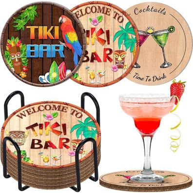 6er Getränkeuntersetzer Kork saugfähig, stabil – lustiges Tiki-Bar-Design