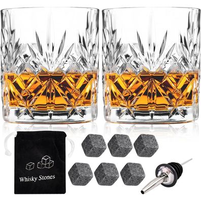 Whiskygläser 2er-Set Vintage Kristallglasbecher 300 ml Bourbon Scotch Rum