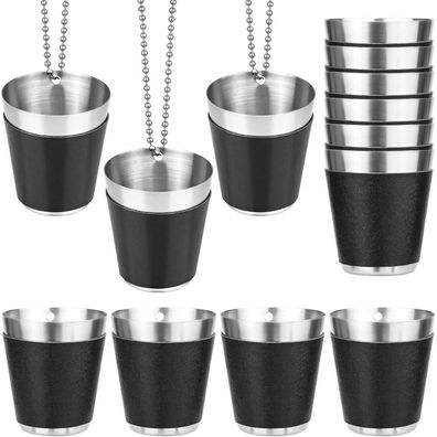 12 Stück 30ml Schwarz Edelstahl Schnapsgläser Umhängen für Partys