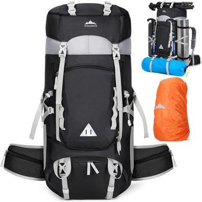60L Wasserdichter Wanderrucksack Schwarz für Camping Trekking Outdoor