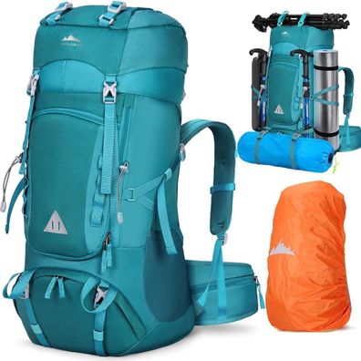 Wanderrucksack 60L mit Regenhülle für Camping Trekking Outdoor Grün