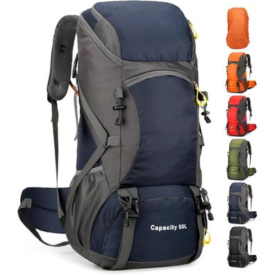 Wanderrucksack 50L Trekkingrucksack Regenhülle Campingrucksack Wasserdicht Blau