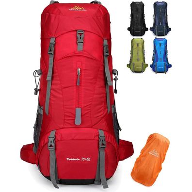 70L Campingrucksack Trekking Wanderrucksack Reisen Rot inkl. Regenschutz