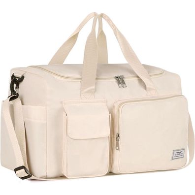 Sporttasche Damen 35L Faltbare Reisetasche Nassfach Weekender Beige