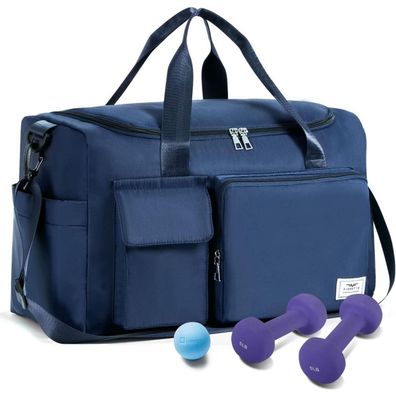 35L Faltbare Damen Sporttasche mit Schuhfach, Nassfach, Weekender Marineblau
