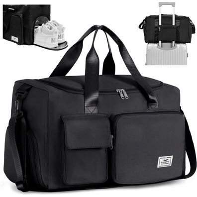 35L Damen Sporttasche Faltbare Reisetasche mit Schuhfach und Nassfach Schwarz