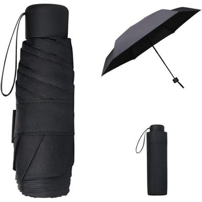 Ultraleichter Mini Taschenschirm UV-Schutz 6 Rippen Kompakt, Schwarz