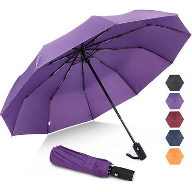 ZOMAKE Regenschirm Taschenschirm Sturmfest UV Schutz 10 Rippen Violett