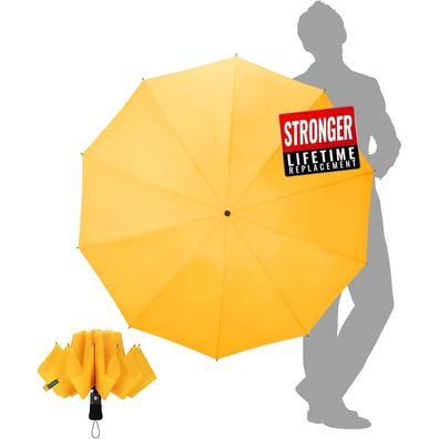 Chakipee Regenschirm Groß Sturmfest Umgekehrter Faltschirm Automatik Gelb 210T