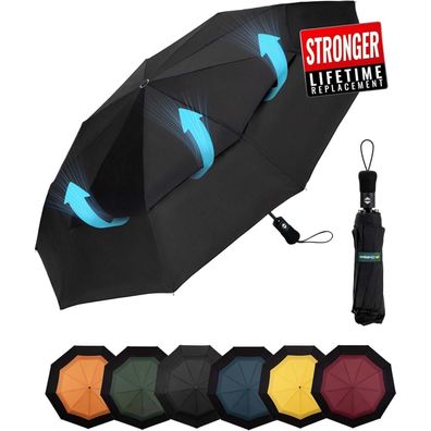 Kompakter Reise Regenschirm Sturmfest Automatik Taschenschirm 102cm Schwarz