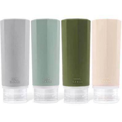 Opret 4 Silikon Reiseflaschen Set 100ml BPA-frei Auslaufsicher Reiseflasche