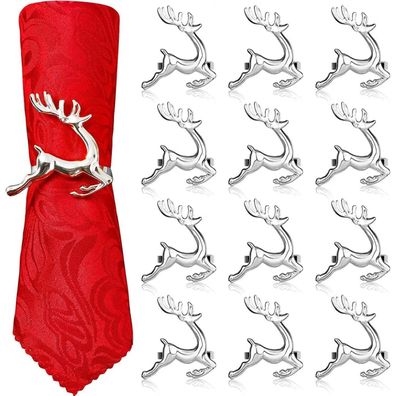 12x Weihnachten Rentier Serviettenringe 6CM Silber Hirsch Tischdekoration