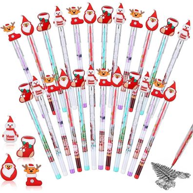 40 Stück Stapelbare Weihnachtsbleistifte 18CM, Weihnachtsmann Schneemann