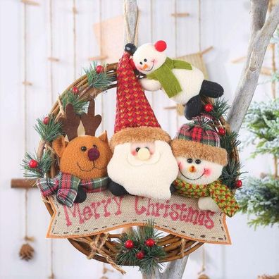 Weihnachts Puppenkranz 30CM Rattan Kiefernblättern Elch Weihnachtsmann