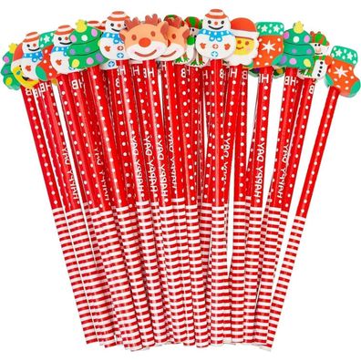 60 Weihnachtsstifte mit Radiergummis, 8 Stile Cartoon Bleistifte für Kinder