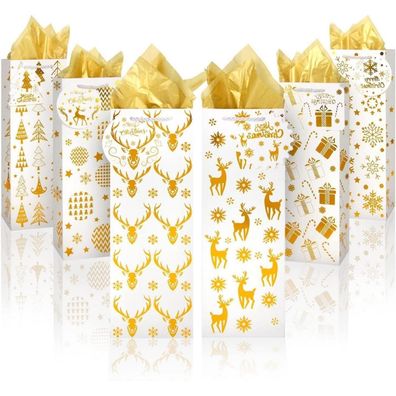 Weihnachts Weinflaschen Taschen Goldfolie 12 Stück 12x10x35cm mit Seidenpapier