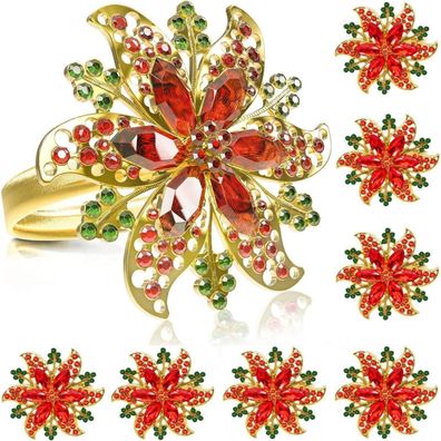 8 Stück Weihnachts Serviettenringe Gold Blumen Strass Tischdekoration