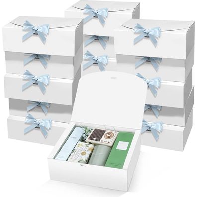 15 Stück LATERN Geschenkboxen Weiß 25x20x10cm Kraftpapier mit Blauband