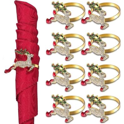 Weihnachts Serviettenringe Gold Hirsch Strass 8 Stück Serviettenhalter 5cm x 4cm