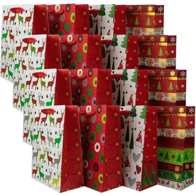 12 Weihnachtstüten 32x26x12 cm Geschenktüten Weihnachtsthemen Goody Bags mit