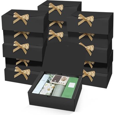 15 Stück Geschenkboxen 25x20x10cm Schwarz Kraftpapier Goldband Hochzeit