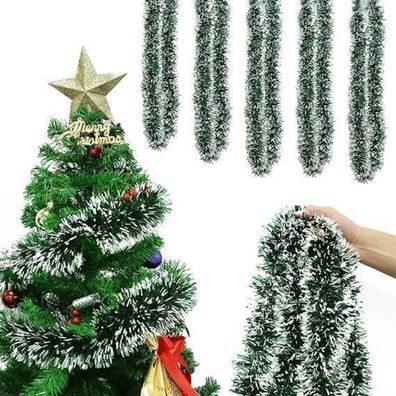 10M Weihnachtsdeko Tannengirlande Grün Weiß Outdoor Tür Festliche Dekoration