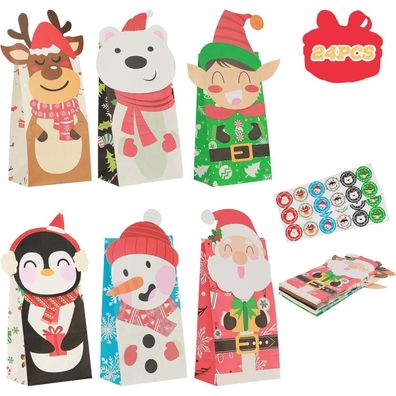 Weihnachtspapiertüten 24 Stück mit Aufklebern