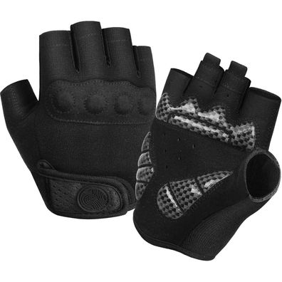 Fahrradhandschuhe Halbfinger atmungsaktiv Radsporthandschuhe Dunkelschwarz XXL