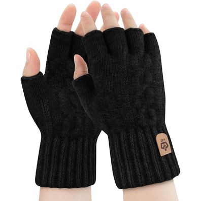 Thermische Fingerlose Handschuhe Damen Herren Winter Schwarz