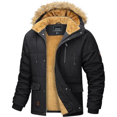 Herren Winter Parka Jacke Winddicht Outdoor Fleece Übergangsjacke Schwarz M