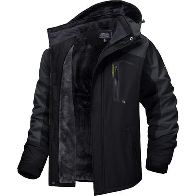 Herren Winter Skijacke Fleece Gefüttert Softshelljacke Schwarz-Grau M